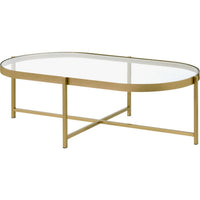 Coffee Table with Oblong Glass Top and Metal Frame, Gold - BM250407