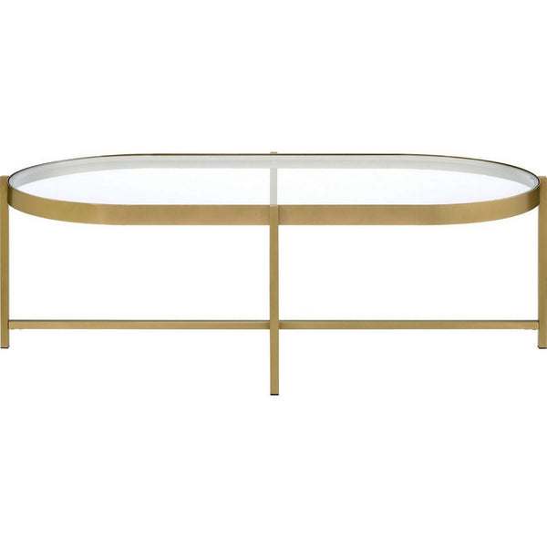 Coffee Table with Oblong Glass Top and Metal Frame, Gold - BM250407