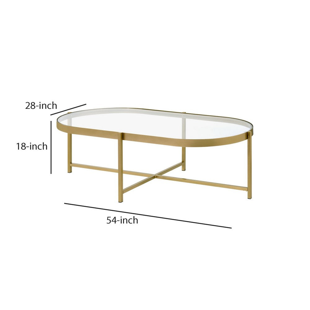Coffee Table with Oblong Glass Top and Metal Frame, Gold - BM250407