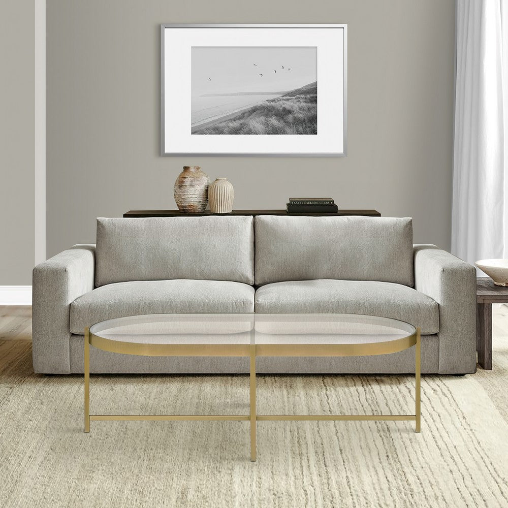 Coffee Table with Oblong Glass Top and Metal Frame, Gold - BM250407