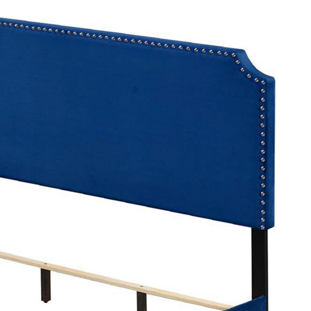 Queen Bed with Platform Style and Nailhead Trim, Blue - BM250409