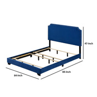 Queen Bed with Platform Style and Nailhead Trim, Blue - BM250409