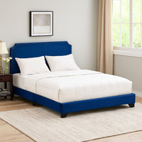 Queen Bed with Platform Style and Nailhead Trim, Blue - BM250409