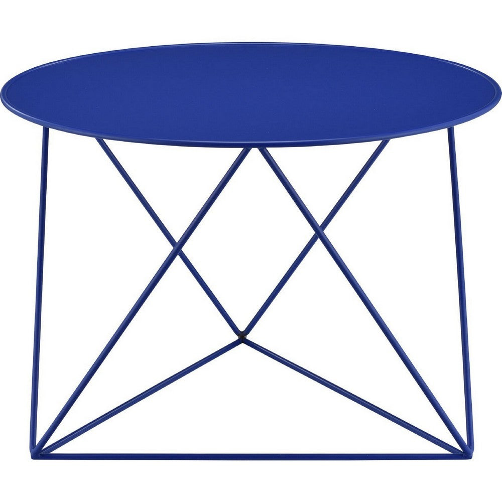 Accent Table with Open Geometric Base and Round Top, Blue - BM250411