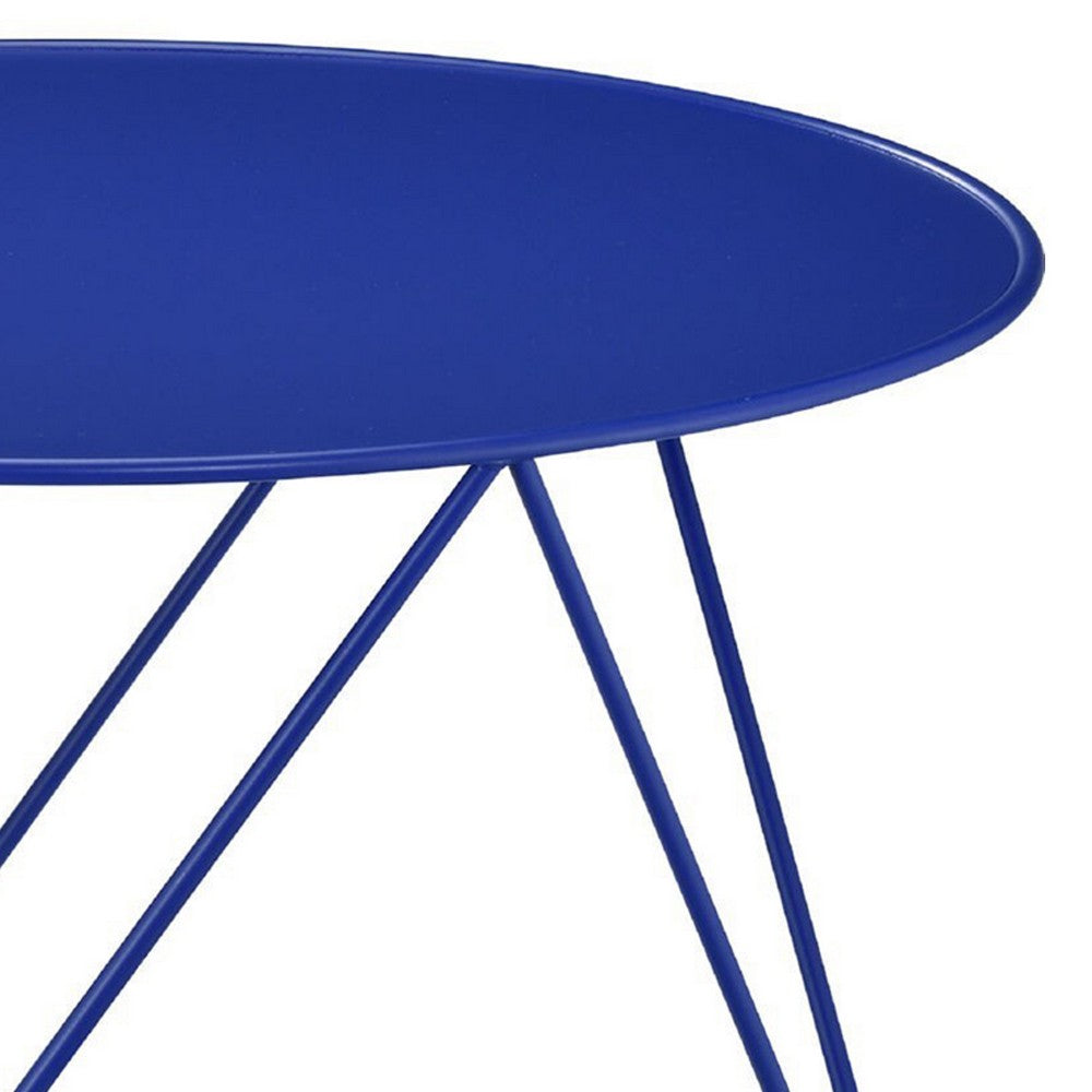 Accent Table with Open Geometric Base and Round Top, Blue - BM250411