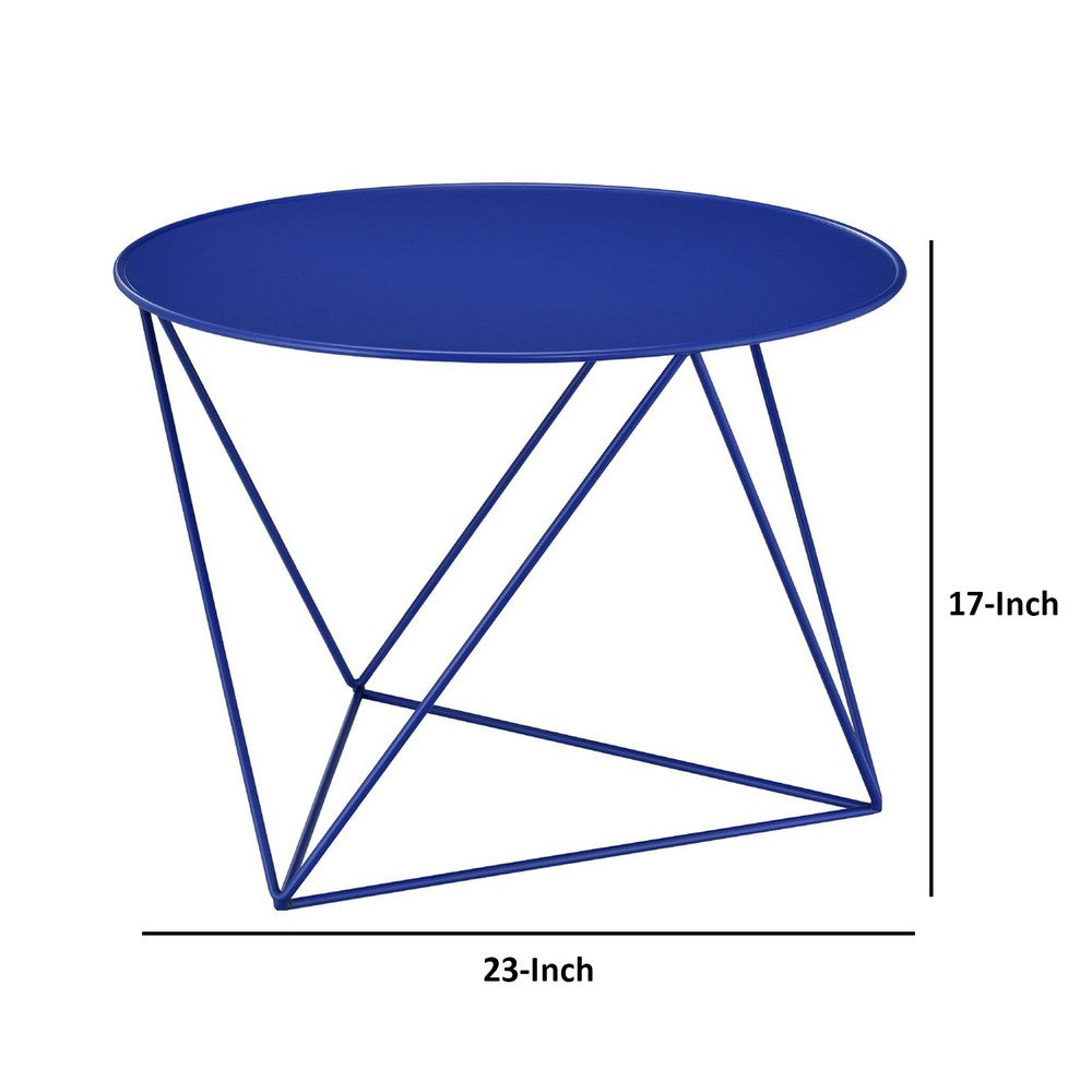 Accent Table with Open Geometric Base and Round Top, Blue - BM250411
