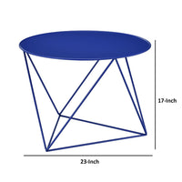 Accent Table with Open Geometric Base and Round Top, Blue - BM250411