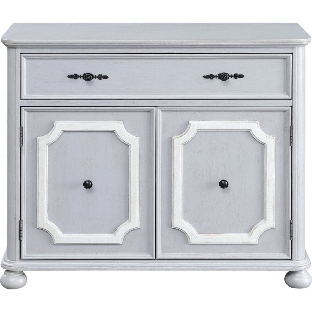 MDF Cabinet with Double Door Storage and Bun Feet, White - BM250415