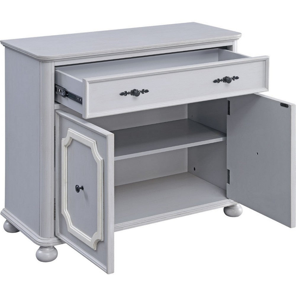 MDF Cabinet with Double Door Storage and Bun Feet, White - BM250415
