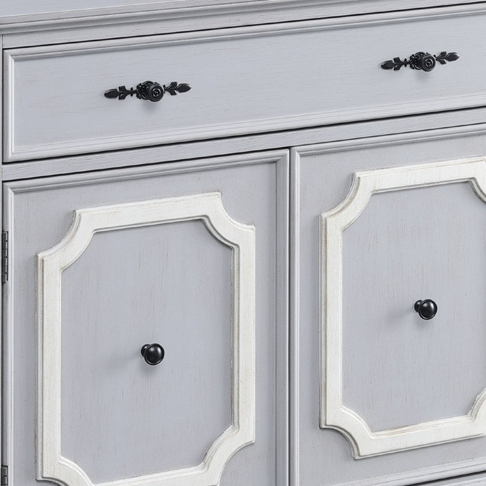 MDF Cabinet with Double Door Storage and Bun Feet, White - BM250415