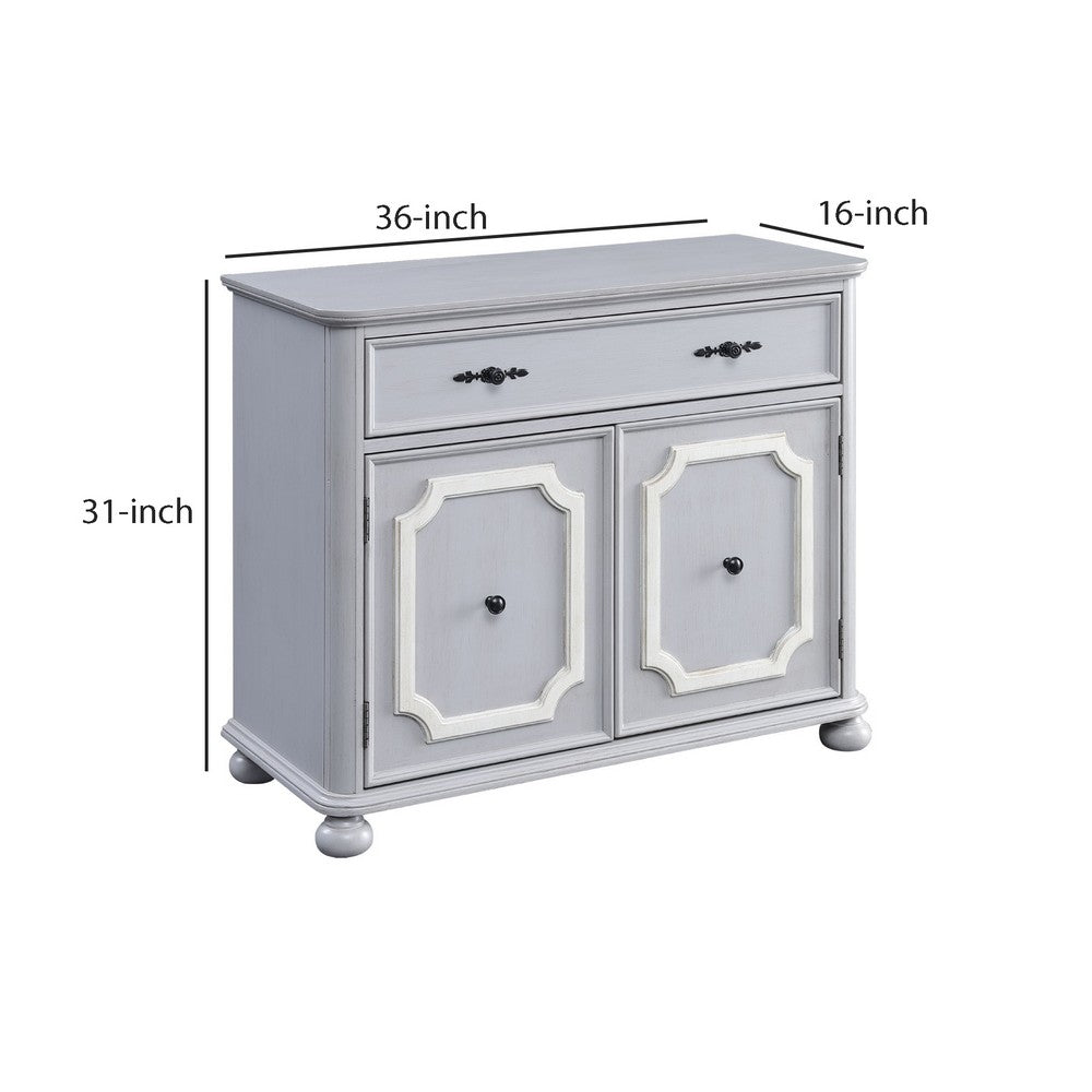 MDF Cabinet with Double Door Storage and Bun Feet, White - BM250415