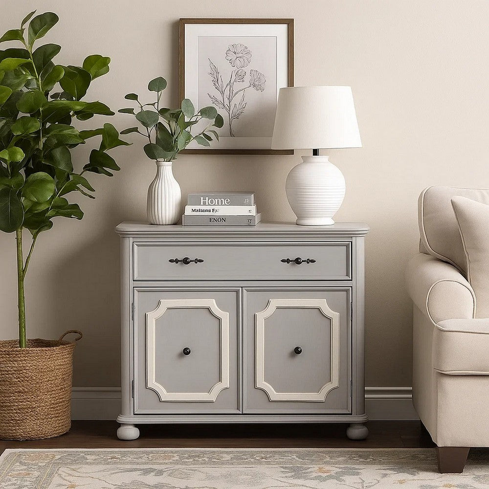 MDF Cabinet with Double Door Storage and Bun Feet, White - BM250415