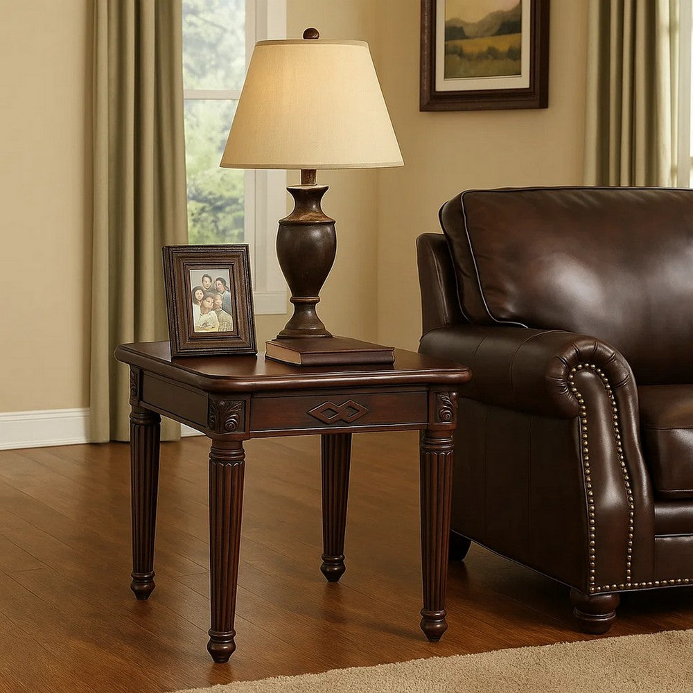 End Table with Traditional Style and Turned Legs, Espresso Brown - BM250596