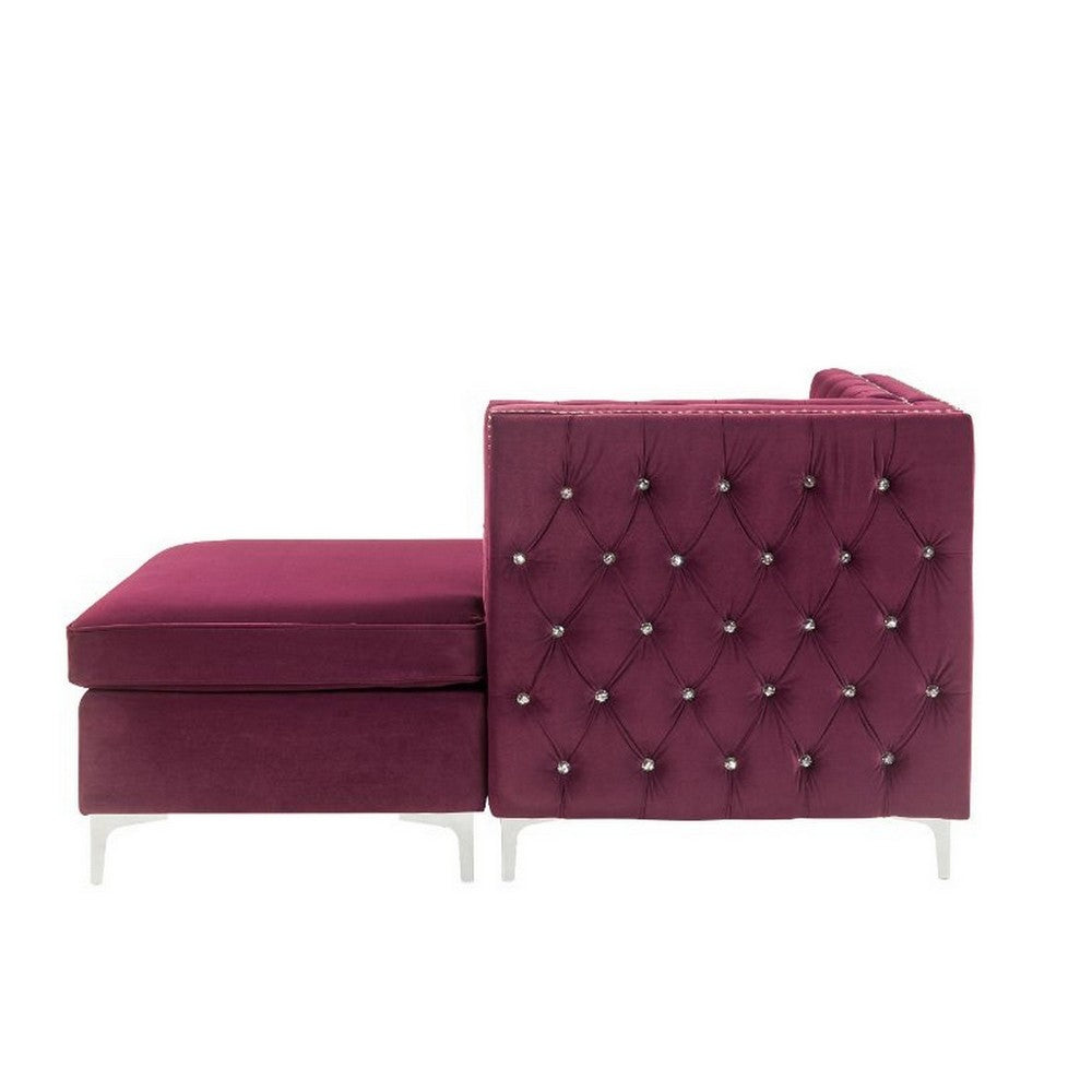 Chaise with Velvet Upholstery and Metal Legs, Red - BM250600