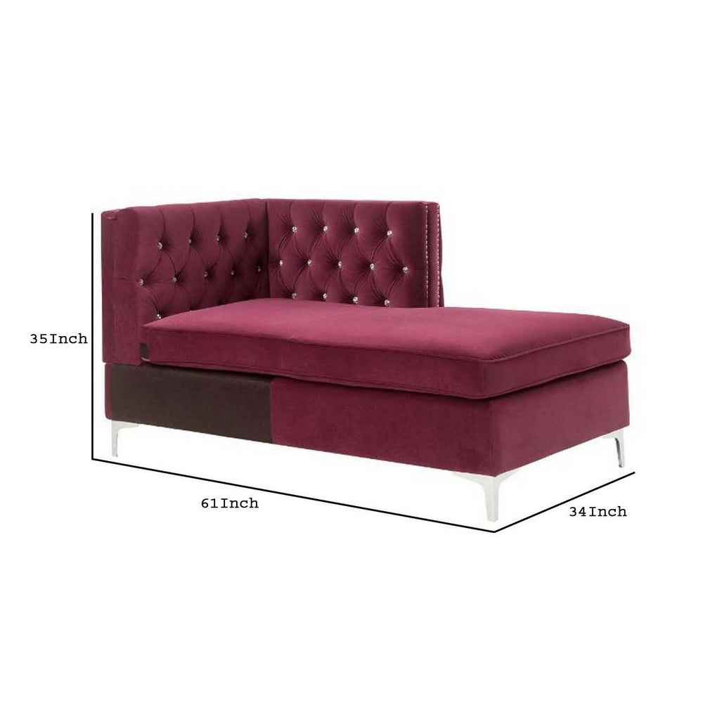 Chaise with Velvet Upholstery and Metal Legs, Red - BM250600