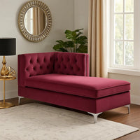 Chaise with Velvet Upholstery and Metal Legs, Red - BM250600