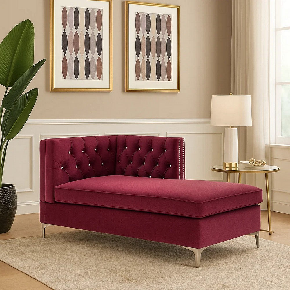 Chaise with Velvet Upholstery and Metal Legs, Red - BM250600
