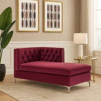 Chaise with Velvet Upholstery and Metal Legs, Red - BM250600