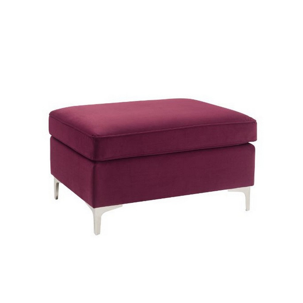 Ottoman with Velvet Upholstery and Metal Legs, Red - BM250602