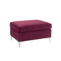 Ottoman with Velvet Upholstery and Metal Legs, Red - BM250602