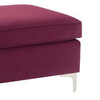 Ottoman with Velvet Upholstery and Metal Legs, Red - BM250602