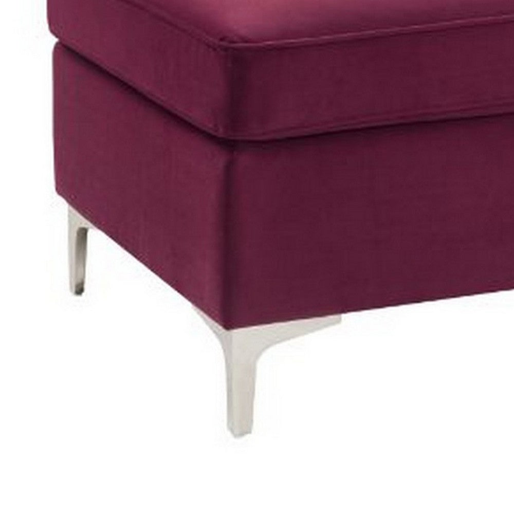 Ottoman with Velvet Upholstery and Metal Legs, Red - BM250602