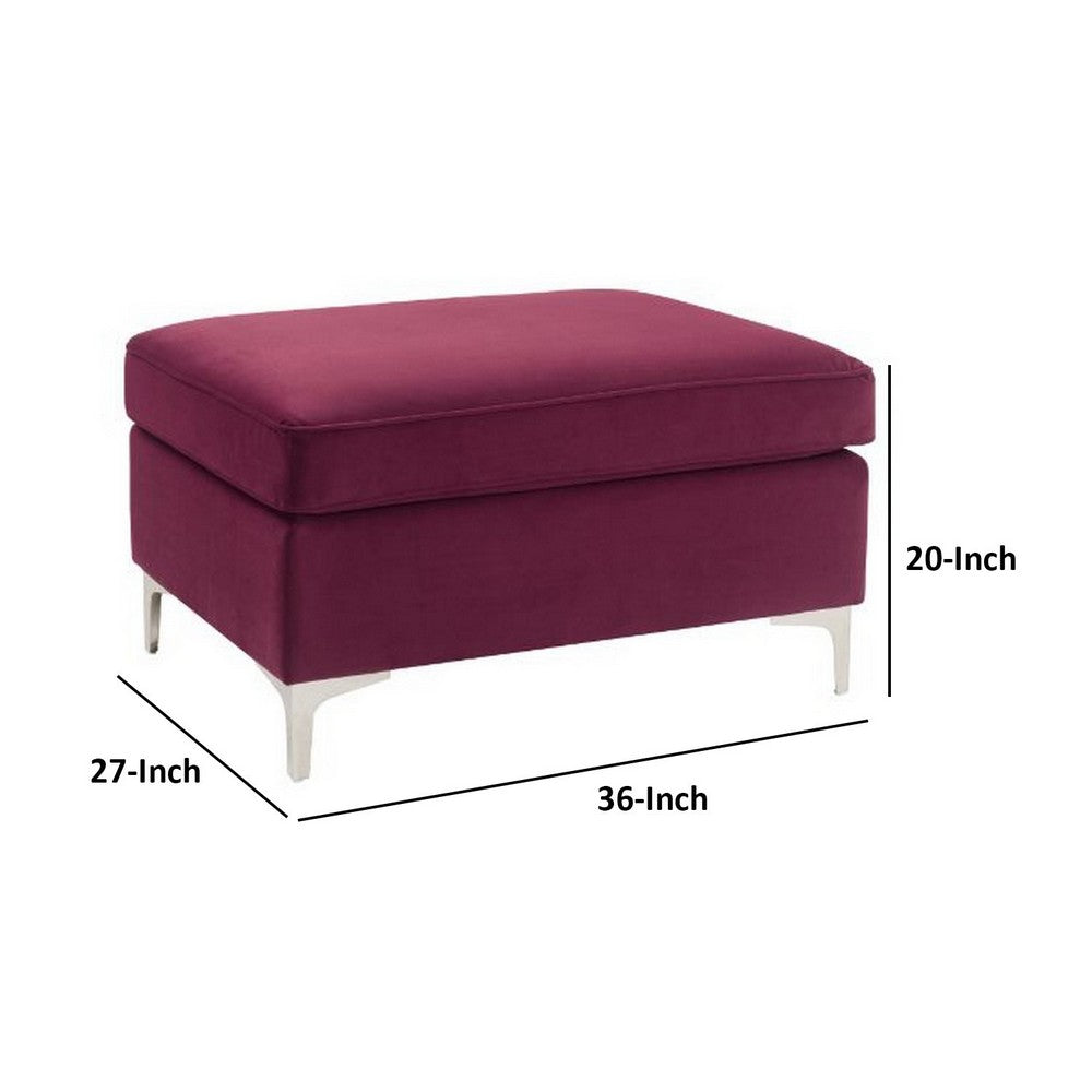 Ottoman with Velvet Upholstery and Metal Legs, Red - BM250602