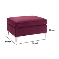 Ottoman with Velvet Upholstery and Metal Legs, Red - BM250602