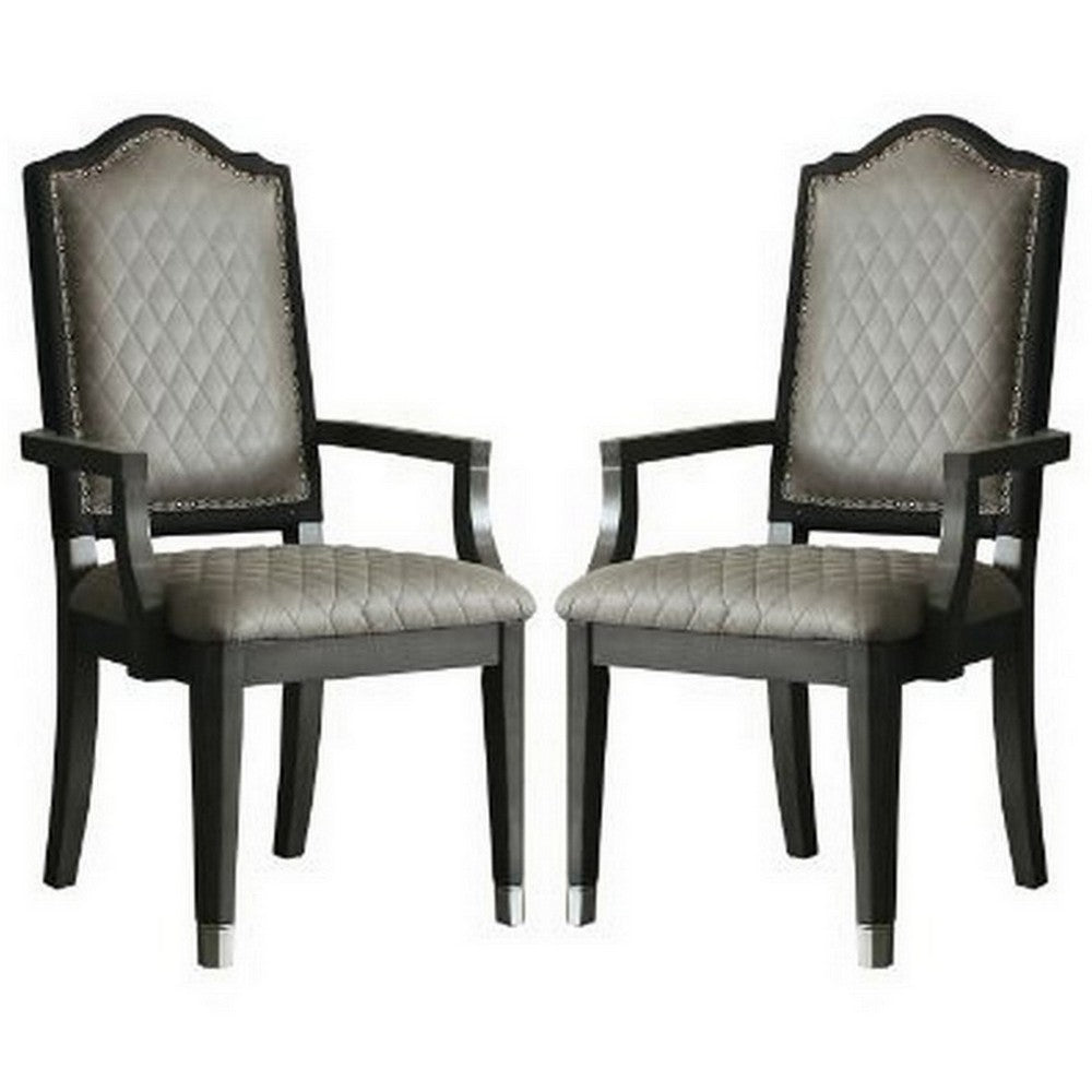 Arm Chair with Fabric Seat and Arched Top, Set of 2, Beige - BM250608