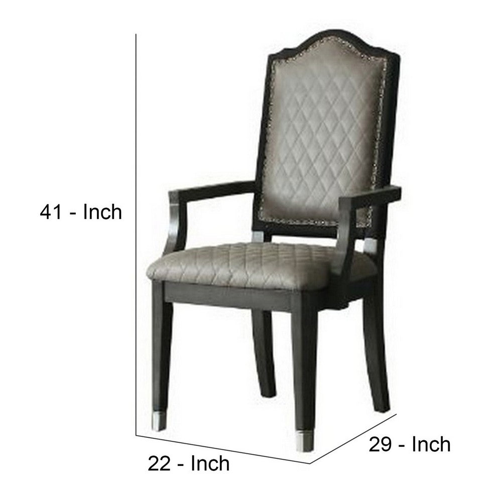 Arm Chair with Fabric Seat and Arched Top, Set of 2, Beige - BM250608