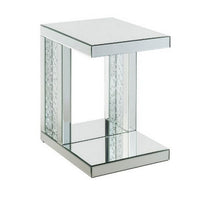 Mirrored Accent Table with C Shape and Faux Crystals, Silver - BM250644