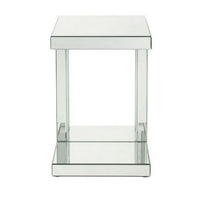 Mirrored Accent Table with C Shape and Faux Crystals, Silver - BM250644