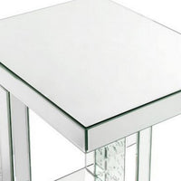 Mirrored Accent Table with C Shape and Faux Crystals, Silver - BM250644