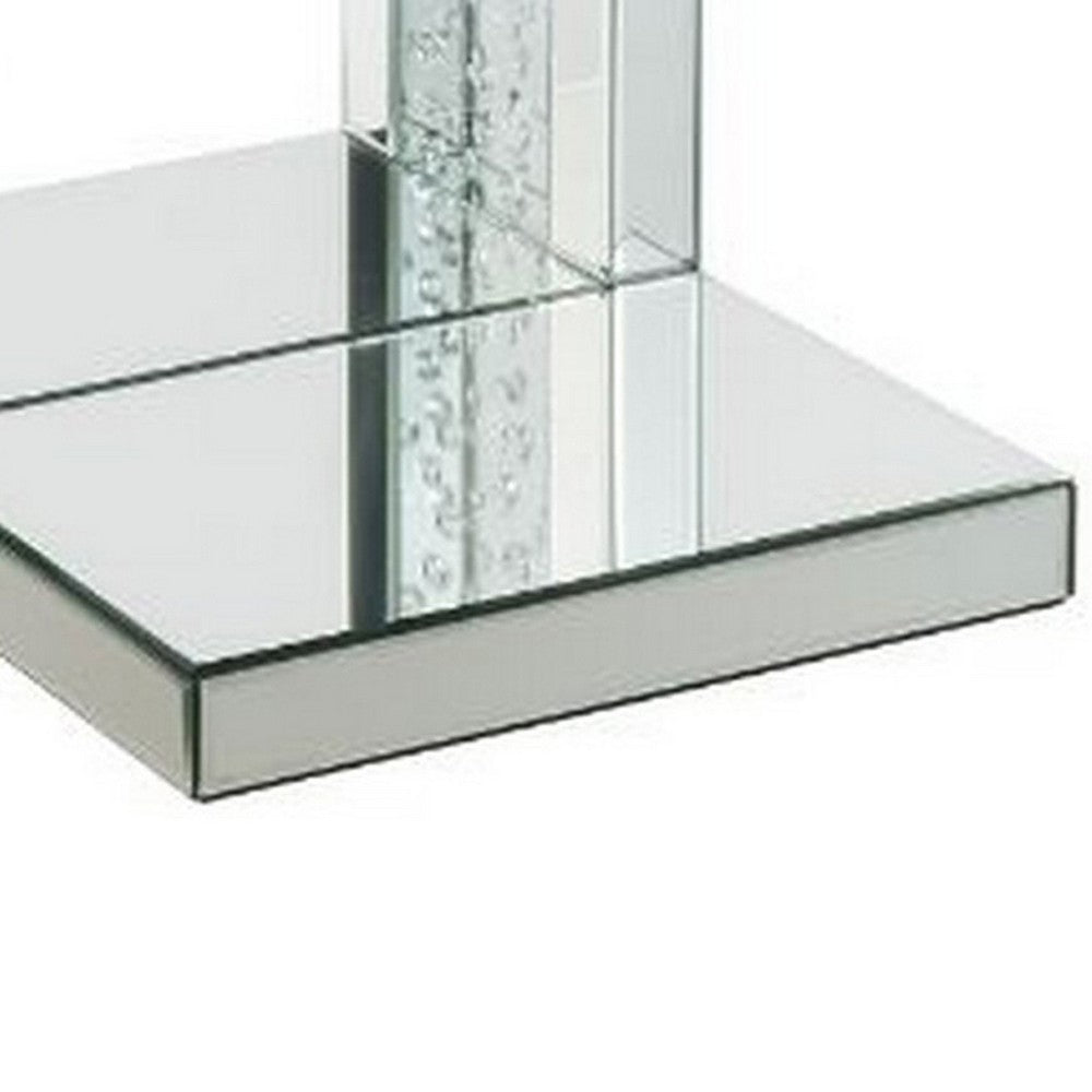 Mirrored Accent Table with C Shape and Faux Crystals, Silver - BM250644