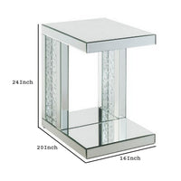 Mirrored Accent Table with C Shape and Faux Crystals, Silver - BM250644