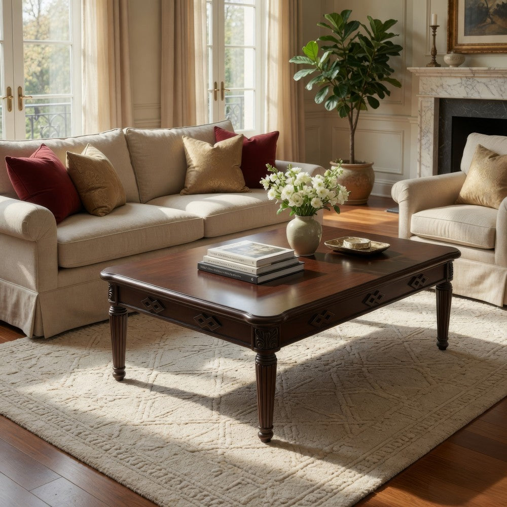 Coffee Table with Traditional Style and Turned Legs, Espresso Brown - BM250646