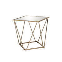 End Table with Mirror Top and Open Geometric Base, Champagne Gold - BM250672