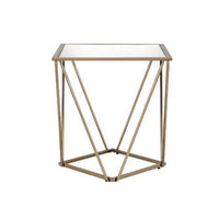 End Table with Mirror Top and Open Geometric Base, Champagne Gold - BM250672