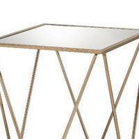 End Table with Mirror Top and Open Geometric Base, Champagne Gold - BM250672