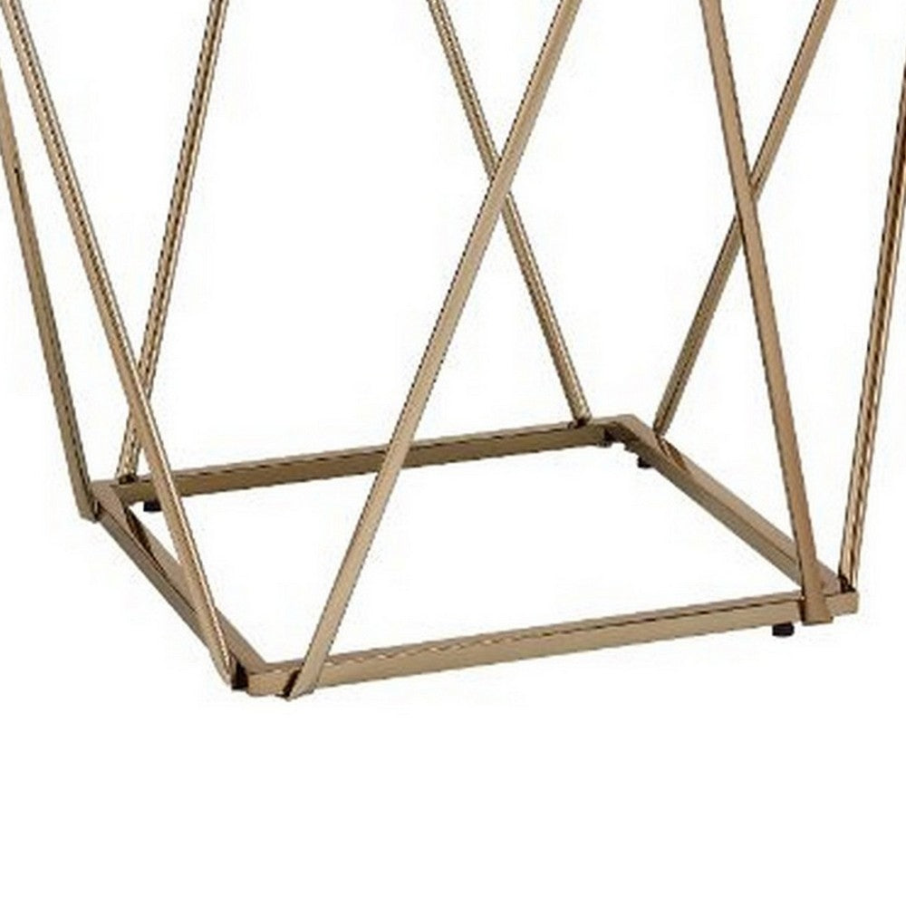 End Table with Mirror Top and Open Geometric Base, Champagne Gold - BM250672