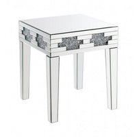 End Table with Mirror Panel Framing and Faux Diamonds, Silver - BM250673