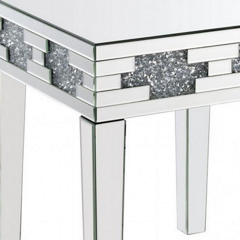 End Table with Mirror Panel Framing and Faux Diamonds, Silver - BM250673