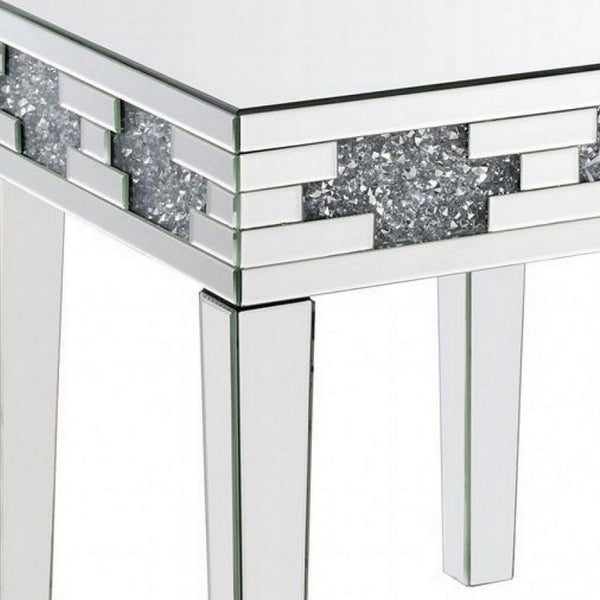 End Table with Mirror Panel Framing and Faux Diamonds, Silver - BM250673
