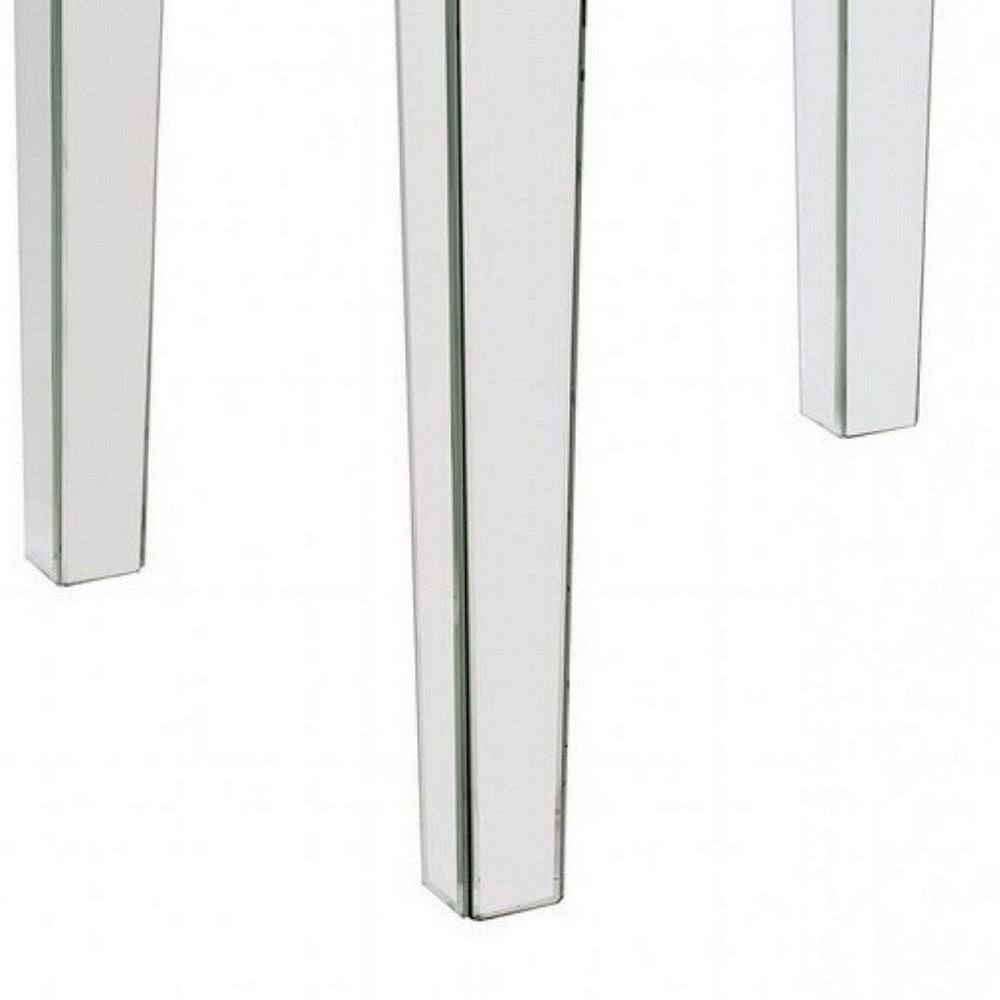 End Table with Mirror Panel Framing and Faux Diamonds, Silver - BM250673