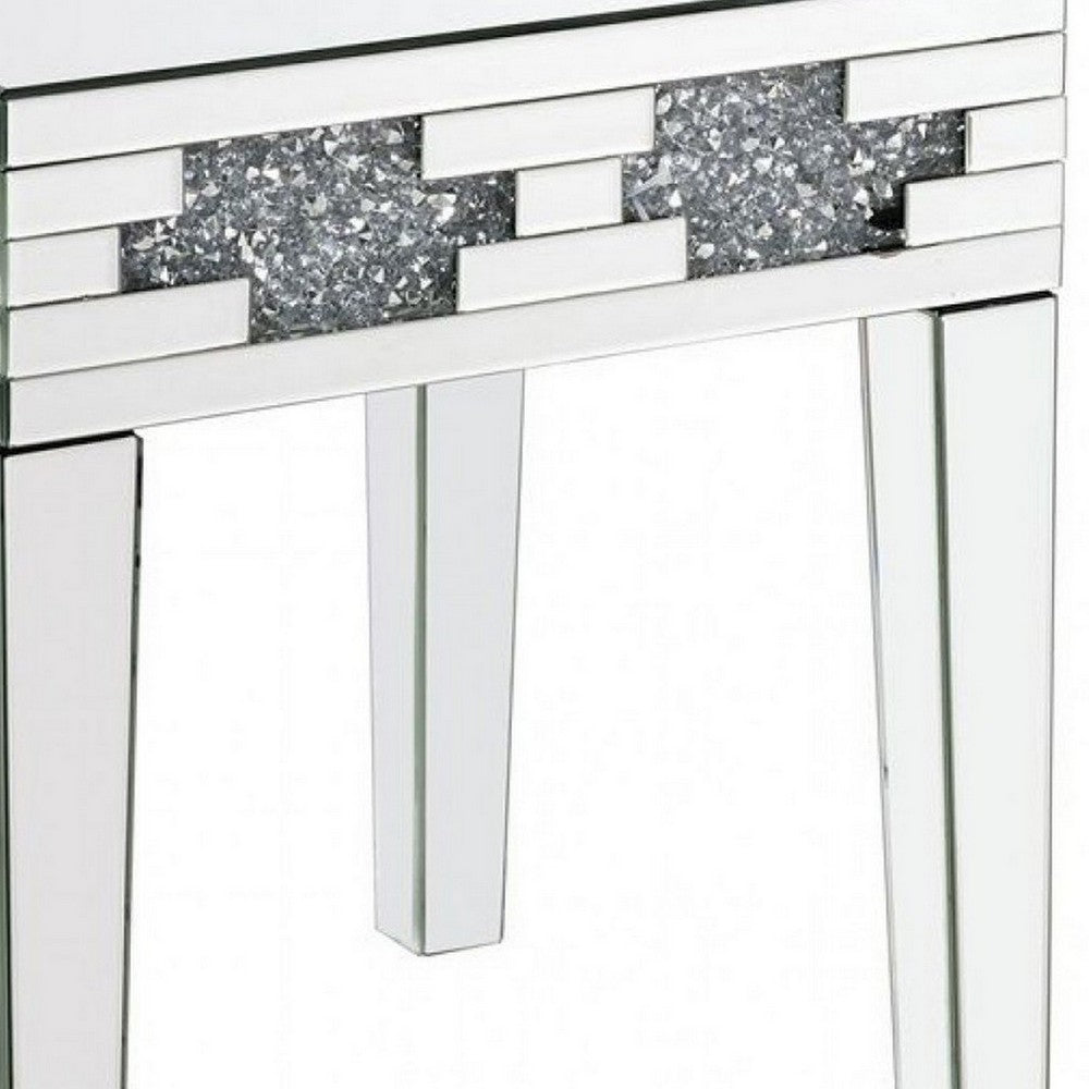 End Table with Mirror Panel Framing and Faux Diamonds, Silver - BM250673