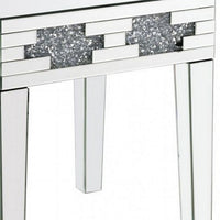 End Table with Mirror Panel Framing and Faux Diamonds, Silver - BM250673
