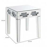 End Table with Mirror Panel Framing and Faux Diamonds, Silver - BM250673