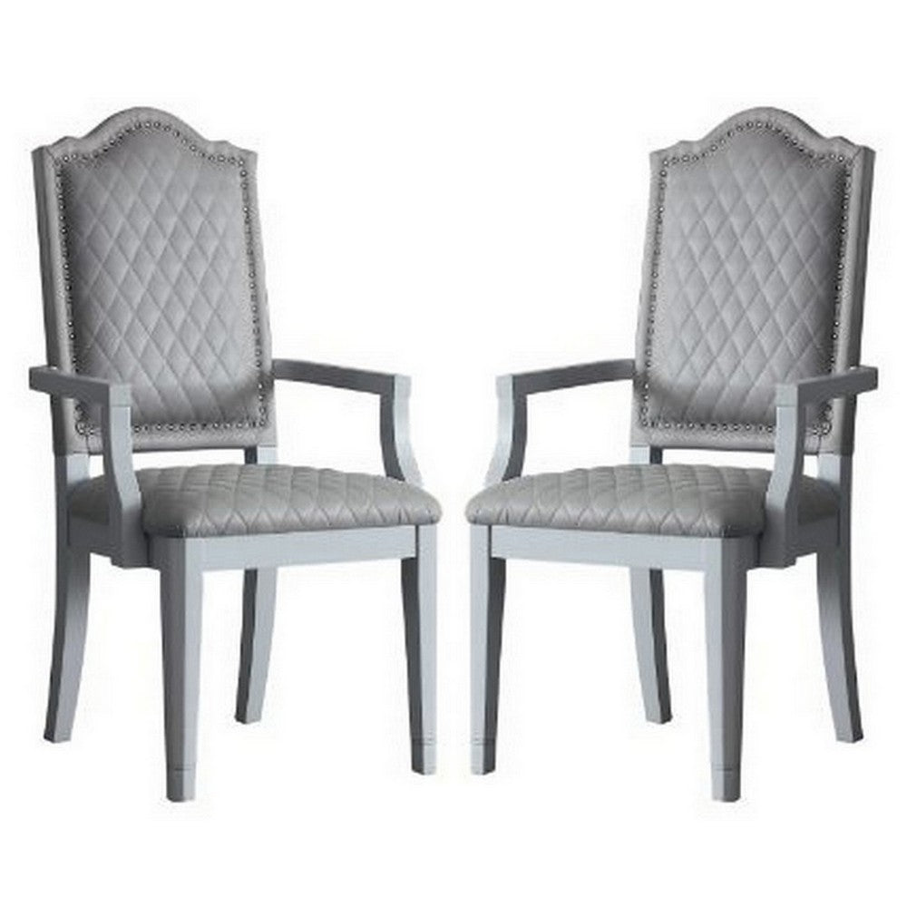 Arm Chair with Padded Seat and Arched Top, Set of 2, Beige - BM250685