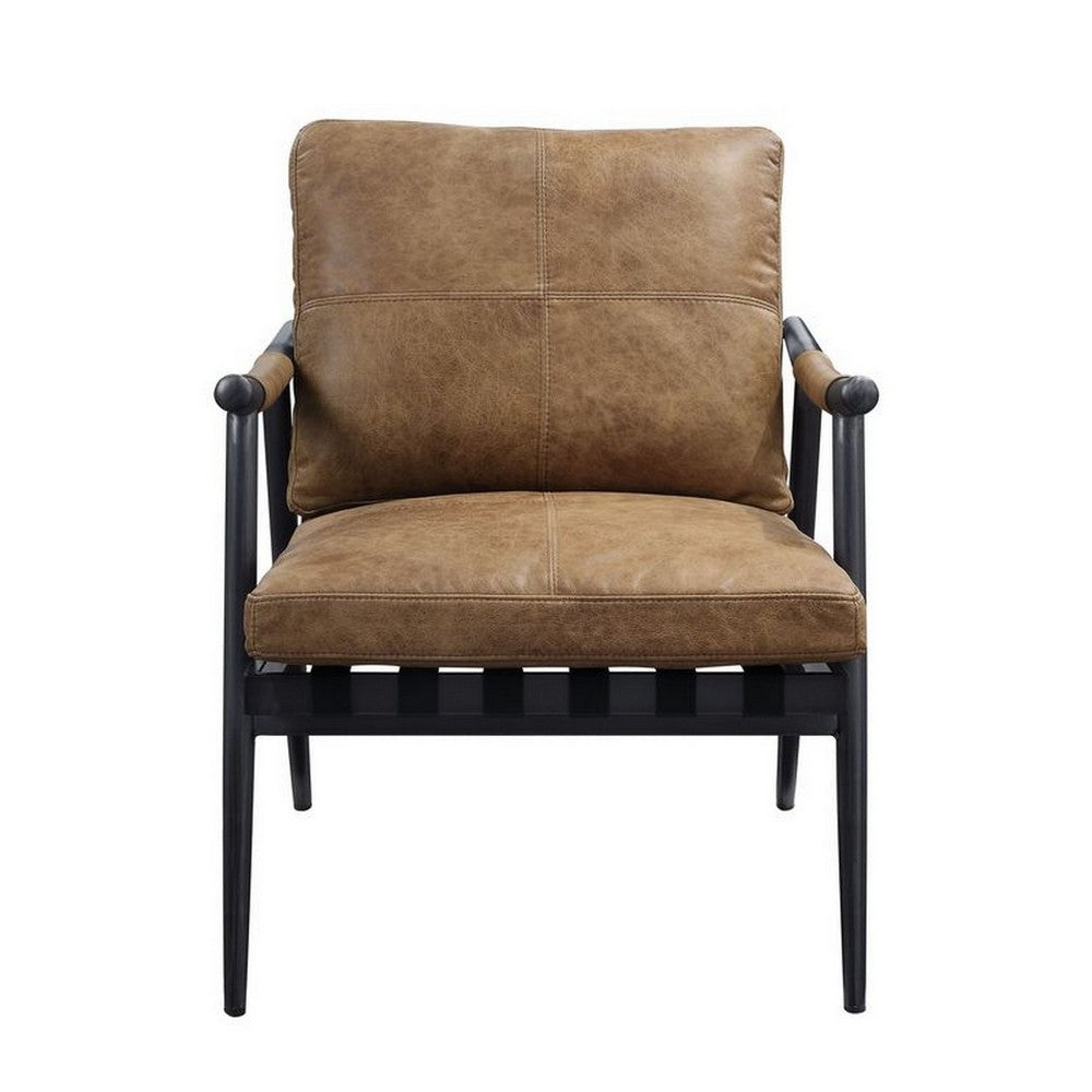 Accent Chair with Leatherette Seat and Tubular Frame, Brown - BM250687