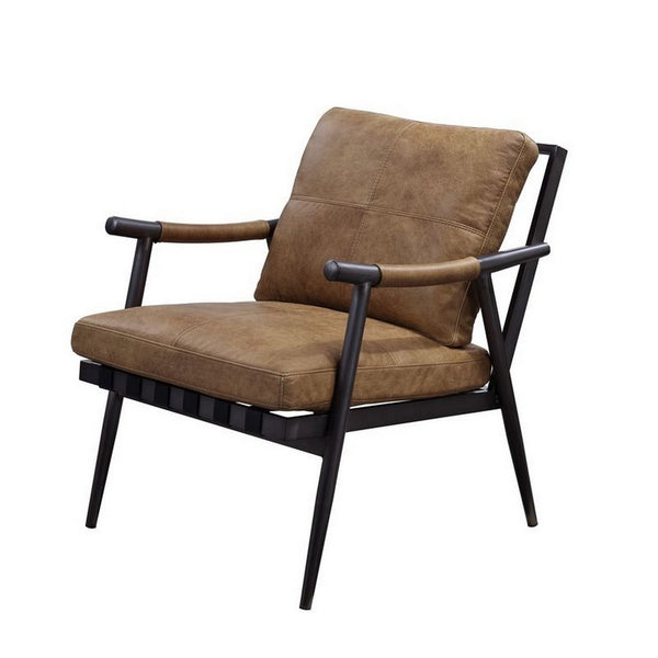 Accent Chair with Leatherette Seat and Tubular Frame, Brown - BM250687